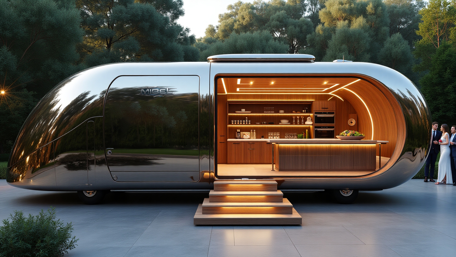 miBEL capsule kitchen interior in a garden